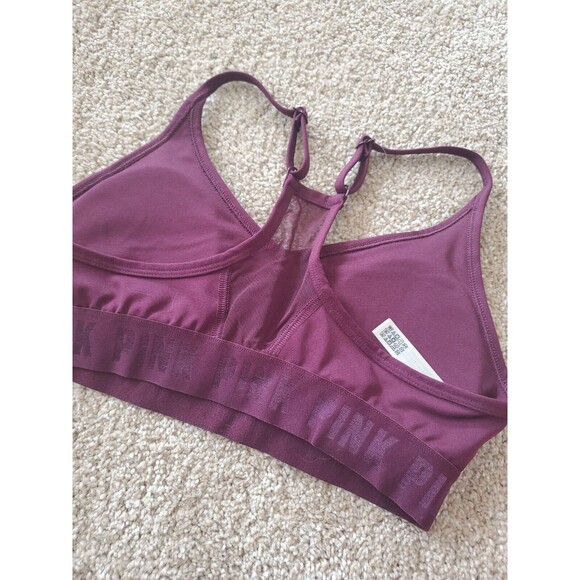 VS PINK Maroon Sports Bra Small Racerback Padded Adjustable Straps Logo - Picture 2 of 3